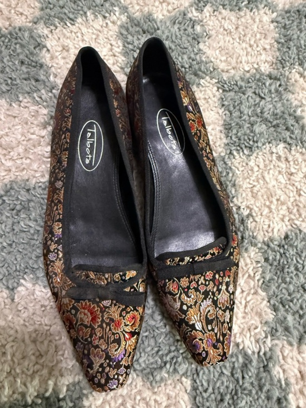Vintage Talbots Brocade Flats Slip On Benji Colorful Floral Bow Retro Size 5.5B